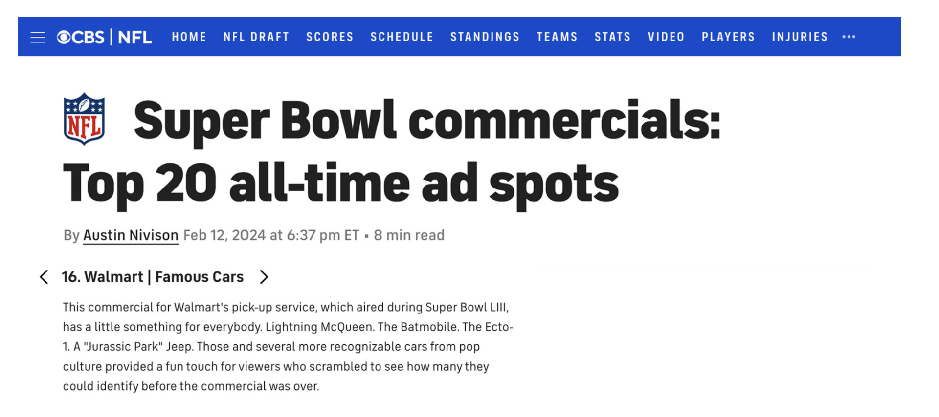 CBS Sports — Top 20 Super Bowl commercials of all time, #16 Walmart Famous Cars