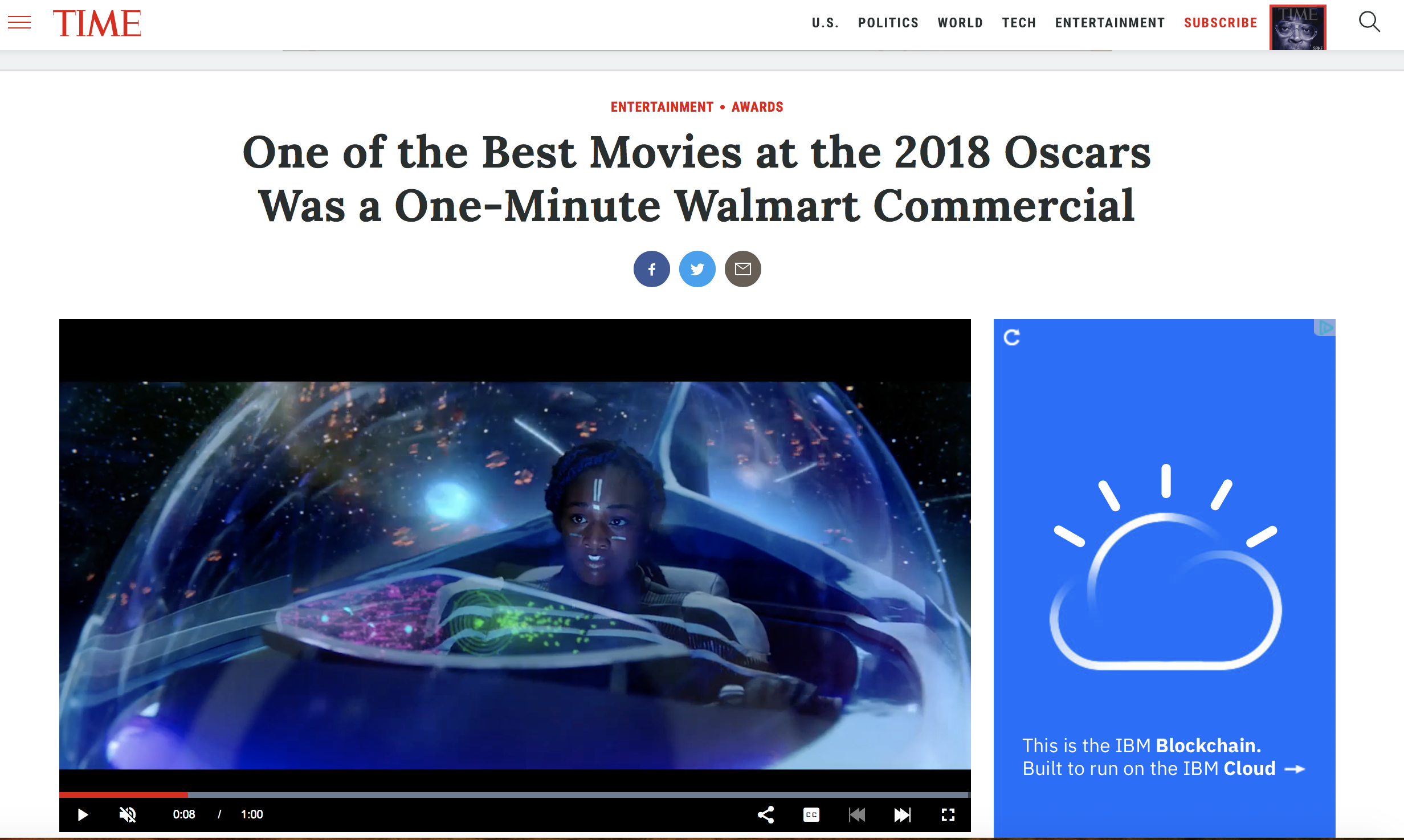 TIME — One of the Best Movies at the 2018 Oscars Was a One-Minute Walmart Commercial